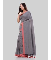 DESH BIDESH Women`s Handloom Pure Cotton Saree Abhiprithi Royal Design Without Blouse Piece (Grey)